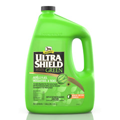 Absorbine UltraShield Green 128oz bottle demonstrates all-natural insect protection during rides.
