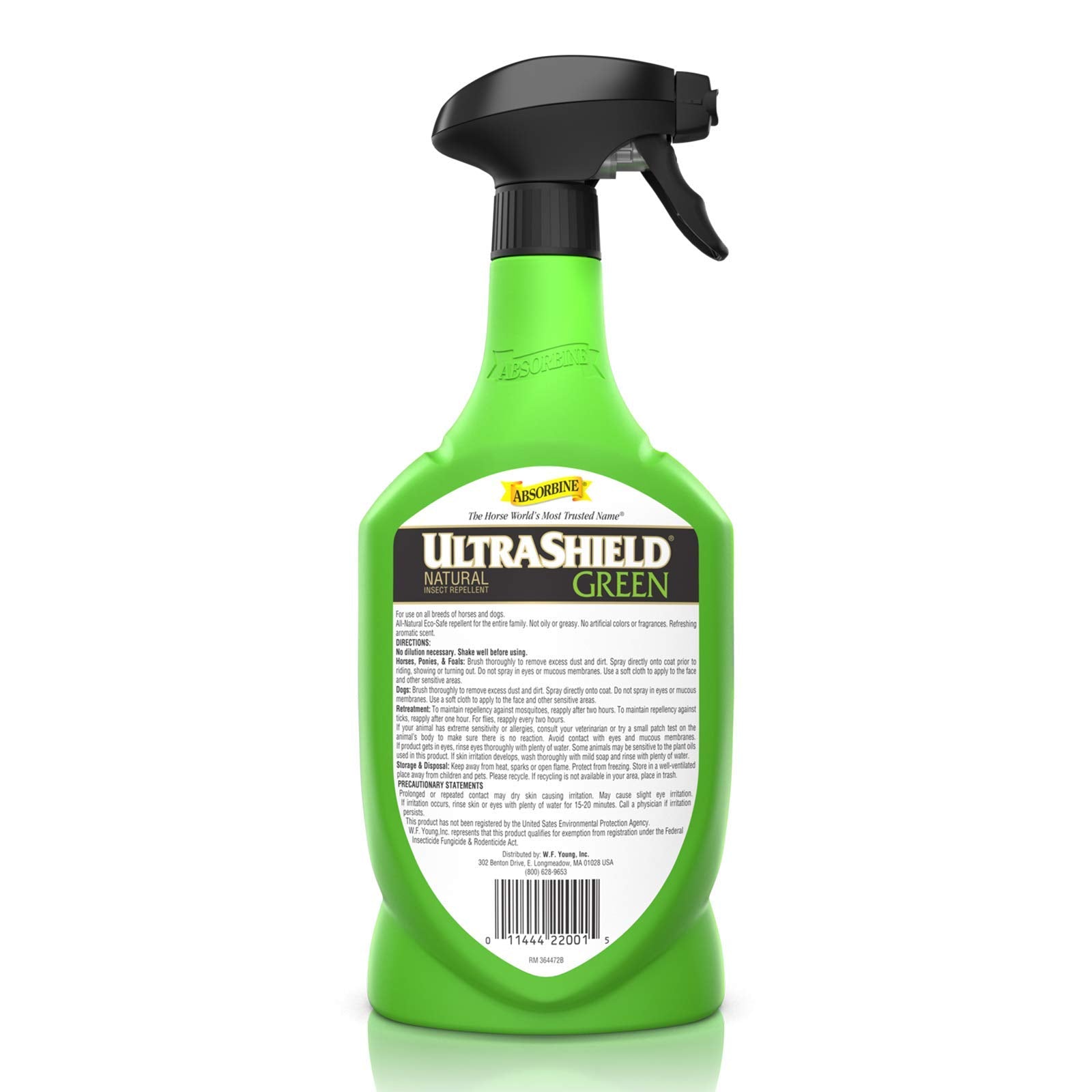 Absorbine UltraShield Green water-based formula suitable for daily use on horses and dogs.