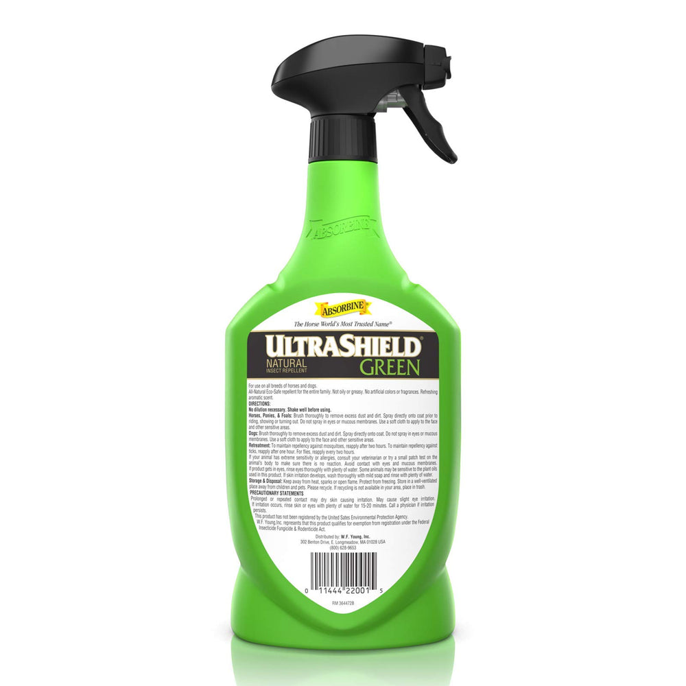 Absorbine UltraShield Green water-based formula suitable for daily use on horses and dogs.