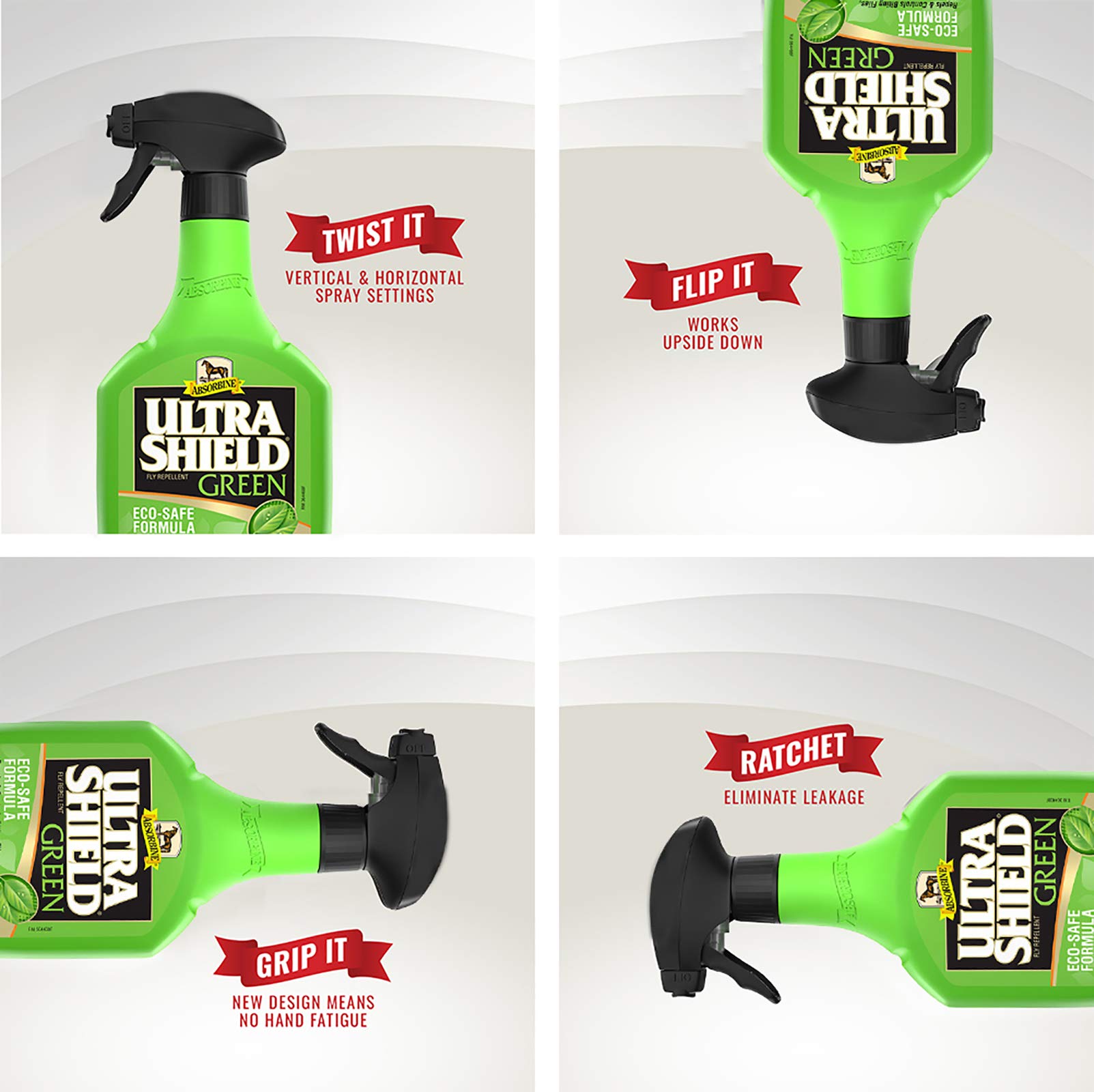 Absorbine UltraShield Green USA-made formulation emphasizing domestic production quality.