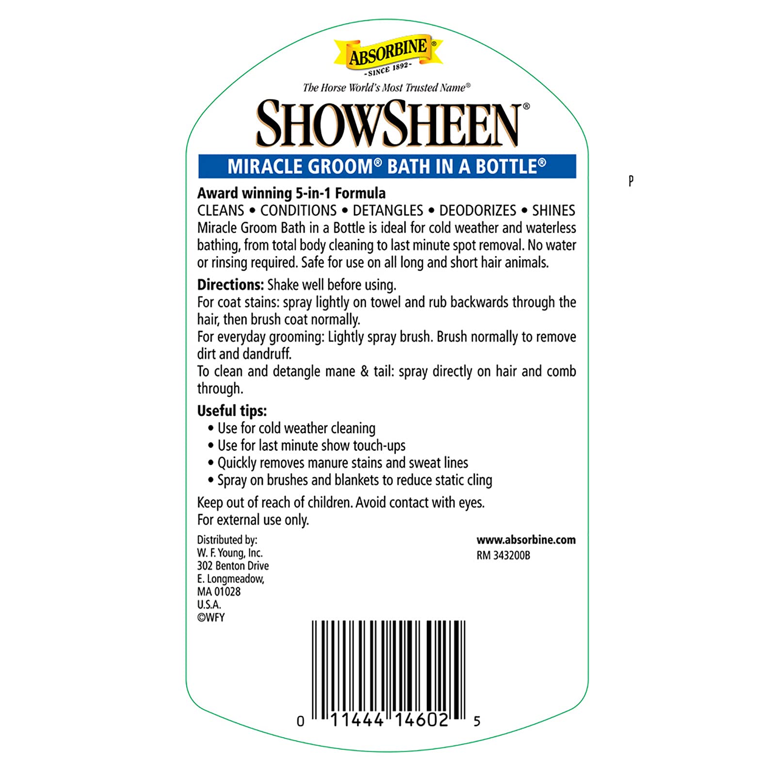 Absorbine ShowSheen Miracle Groom 32oz packaging highlights value for grooming sessions