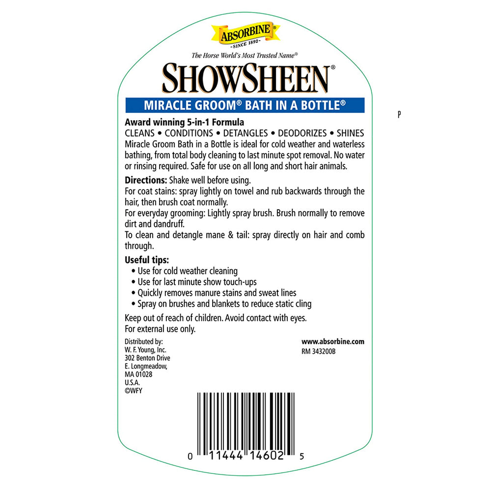 Absorbine ShowSheen Miracle Groom 32oz packaging highlights value for grooming sessions