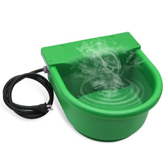 Abustle Pig heated water bowl outdoors keeps drinking water ready in cold weather.