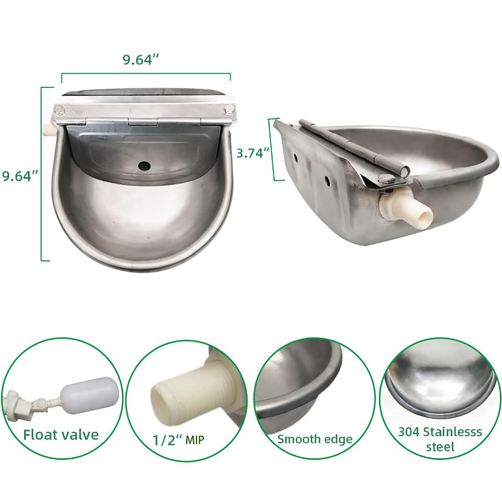 Abustle pig water bowl front view with water level for monitoring