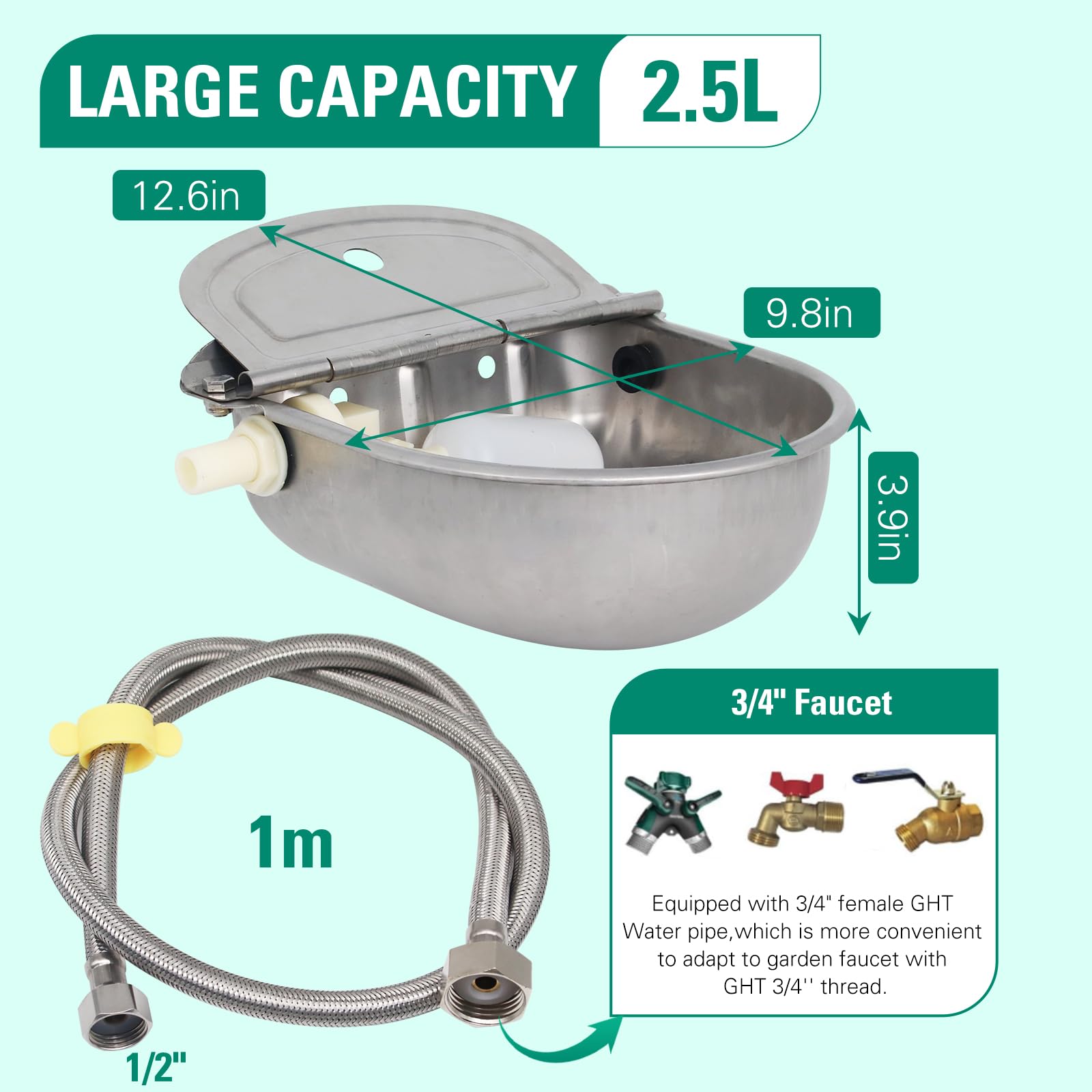 Abustle pig waterer side view highlights float valve efficiency for steady water levels