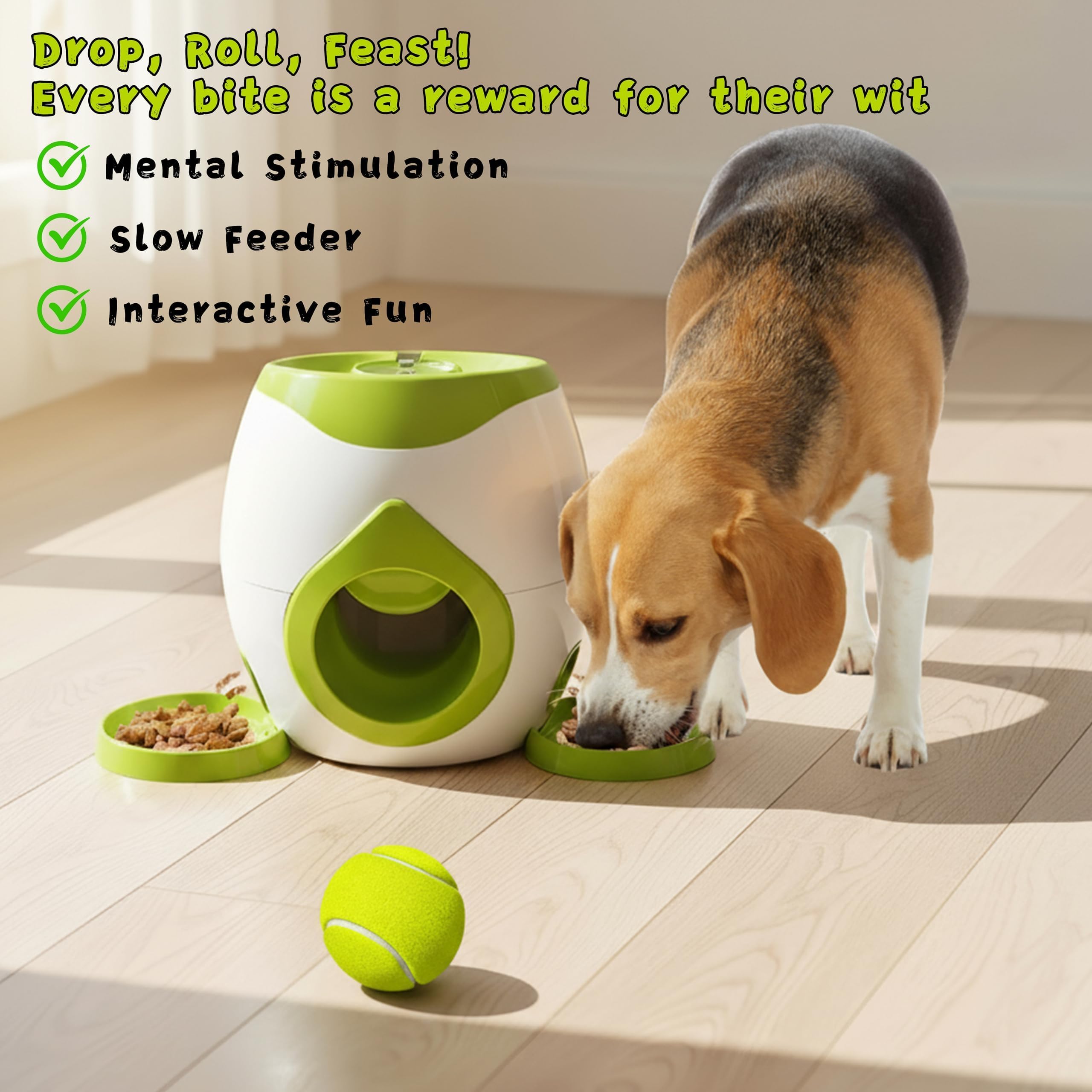 ABUUL treat-dispenser puzzle engages during fetch and forage