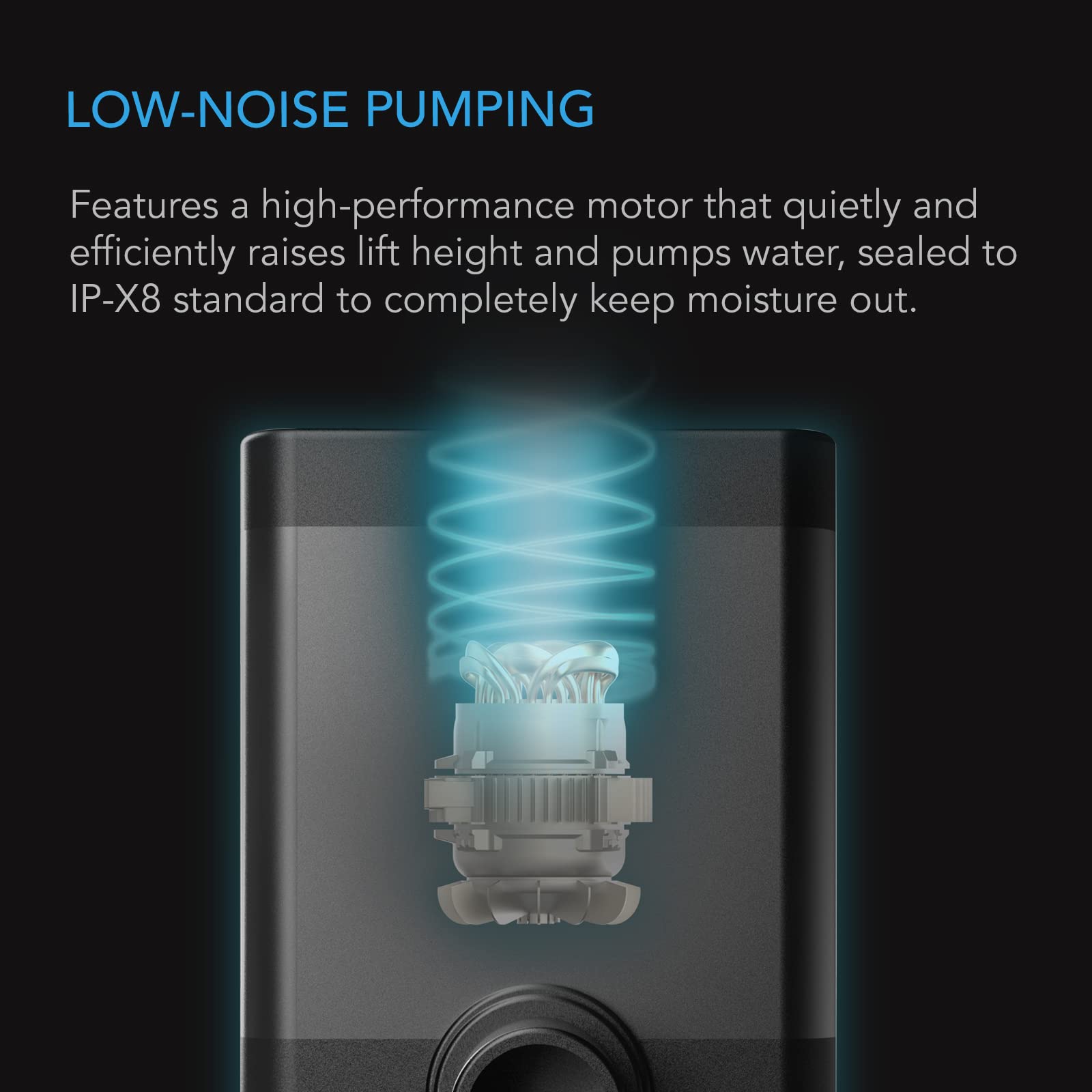 AC Infinity pump with three interchangeable nozzles for hydroponics connections.