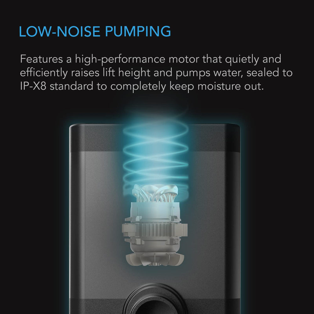 AC Infinity pump with three interchangeable nozzles for hydroponics connections.