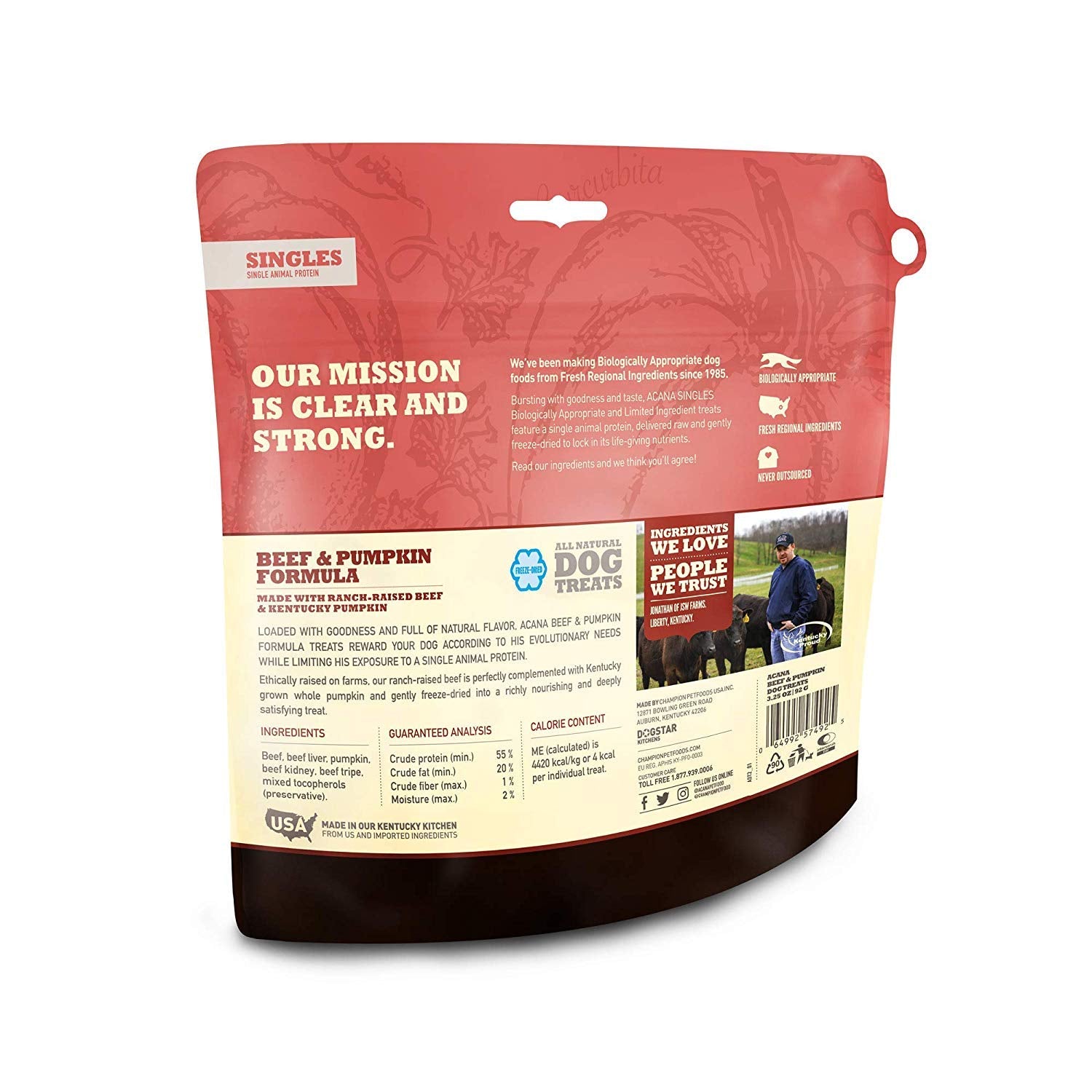 ACANA beef and pumpkin dog treats freeze-dried bag 2 showcases flavorful, crunchy reward option for healthy dogs.