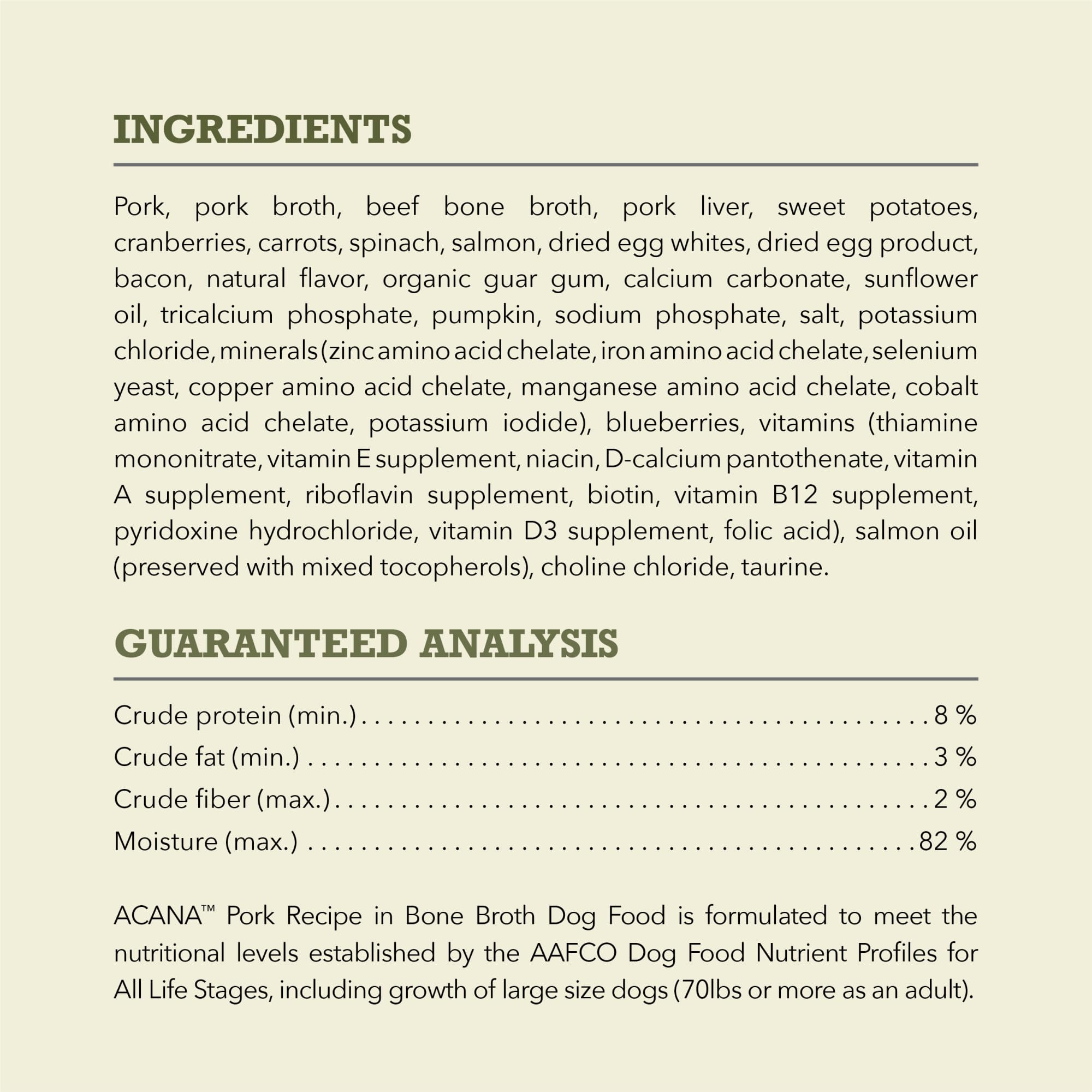 ACANA premium chunks on a serving dish illustrate crave-worthy pork flavor.