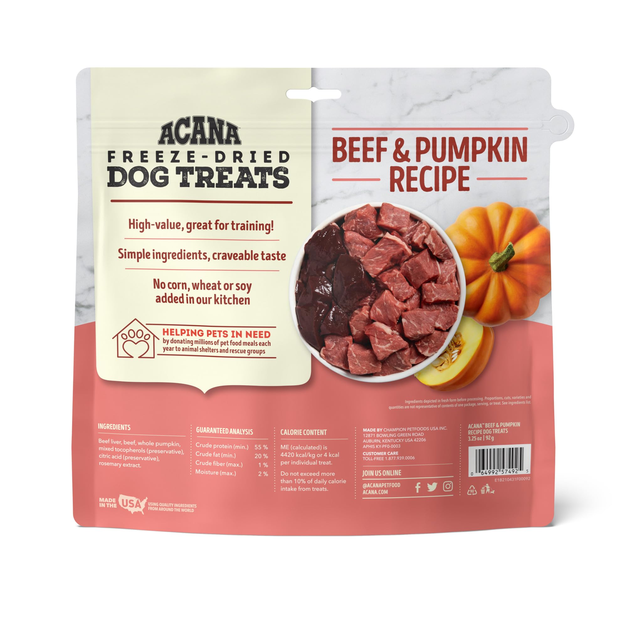 ACANA Singles beef liver and pumpkin ingredients close-up, highlighting a protein-rich recipe.