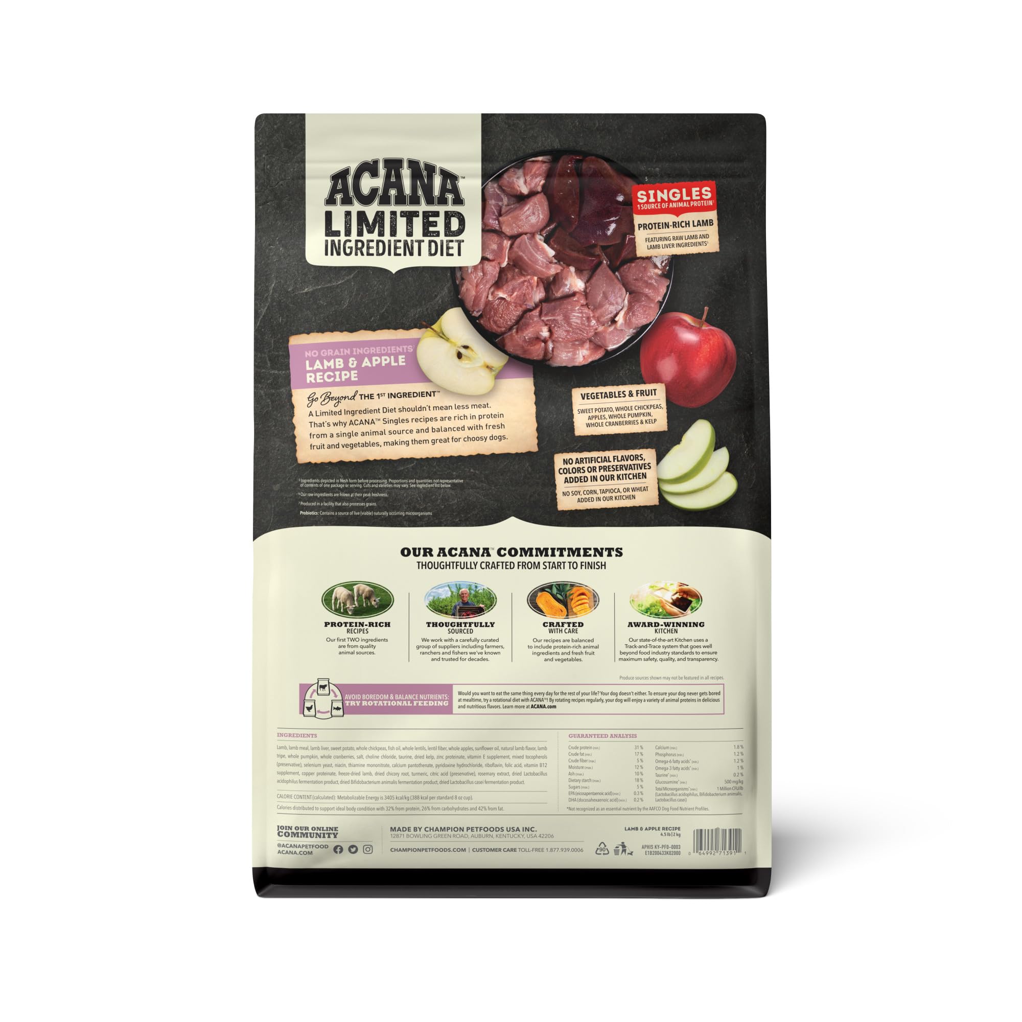 ACANA Lamb & Liver ingredient close-up highlights real meat as a protein source.