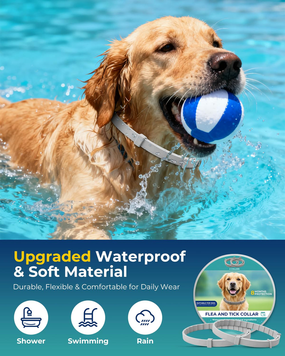 Accecraft flea collar being splashed shows waterproof design for rainy walks