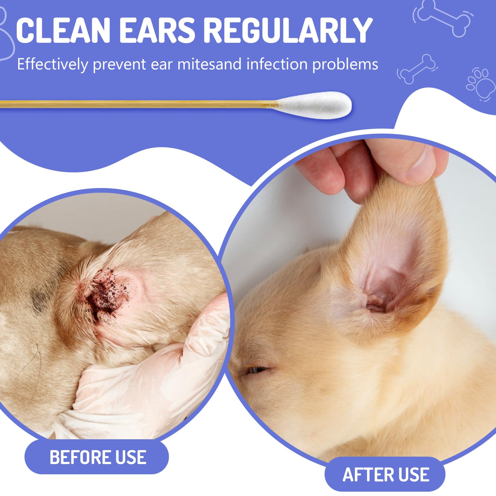 Accesfire dog ear swabs 6inch bamboo handle for deeper cleaning and comfort