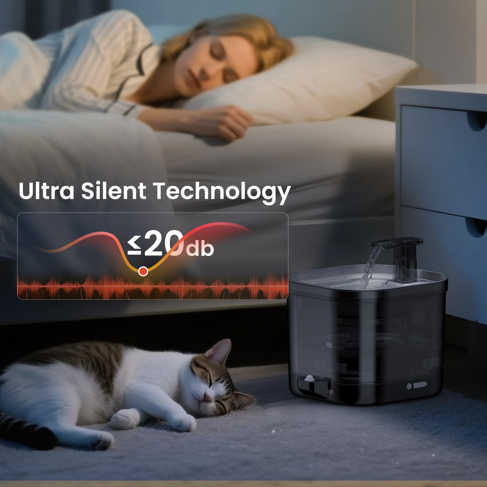 Accokids automatic-water-outlet-activation demonstrates water flow when pets approach to encourage drinking