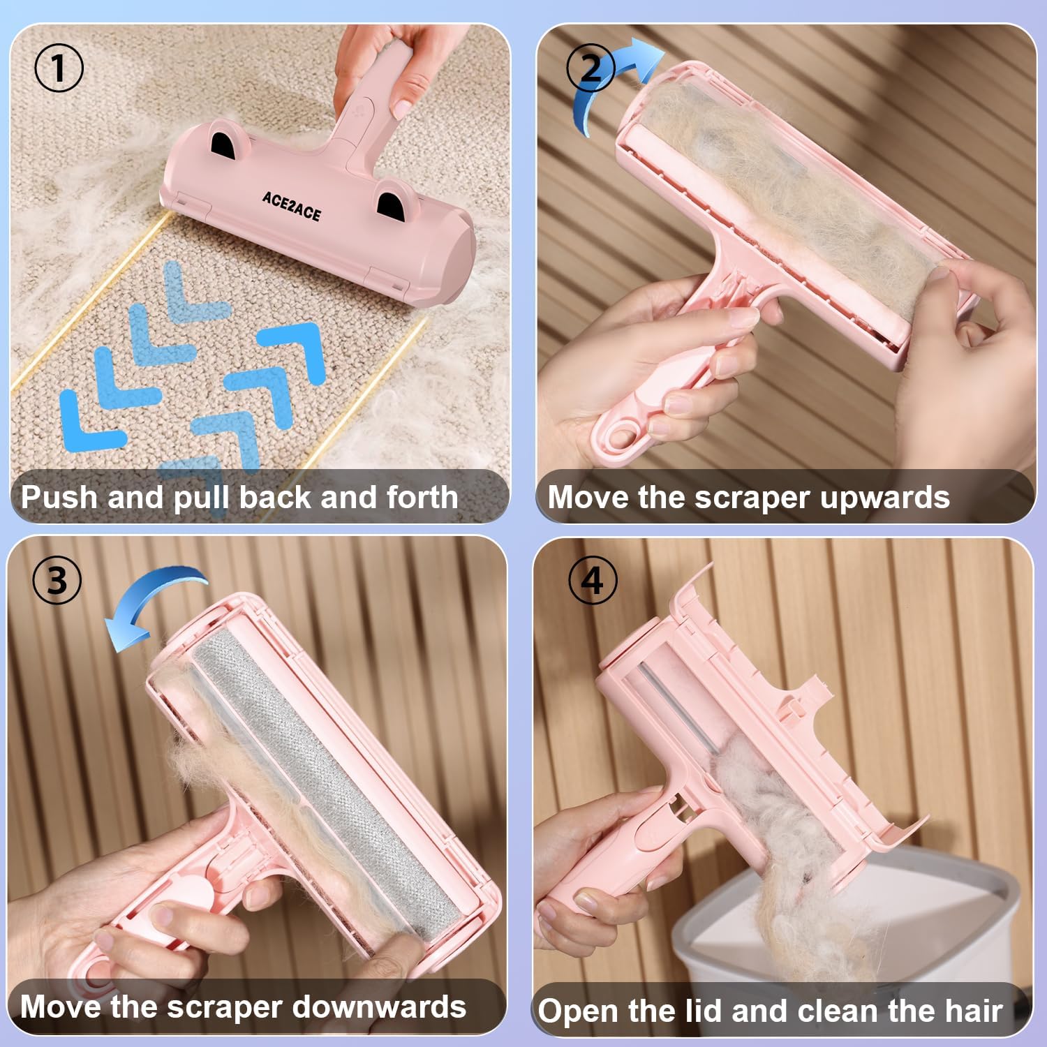 ACE2ACE electrostatic attraction design pulls hair from fabrics