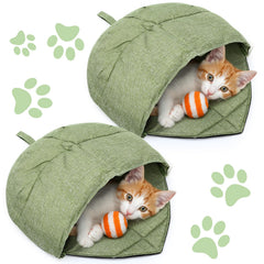 AceOrbit 2 Pcs cat sleeping bag front view in green offers a cozy hideaway