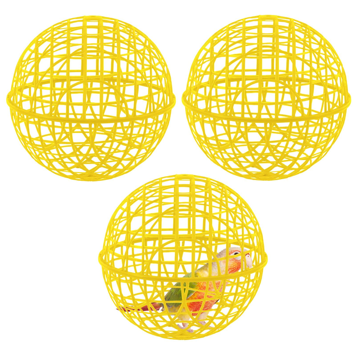 AceOrbit 3Pcs yellow 11-8-inch chicken ball cage outdoors promotes safe outdoor play for small pets.
