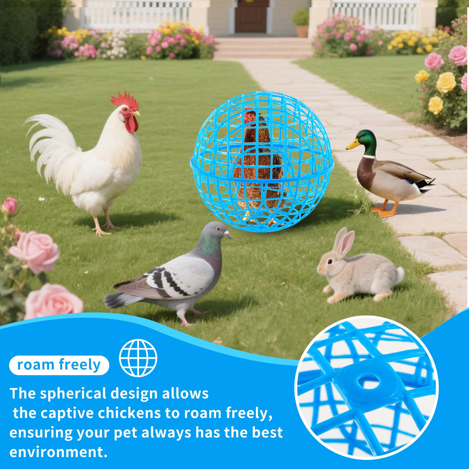 AceOrbit chicken balls cage 11.02-inch diameter fits small pets like rabbits and hamsters.