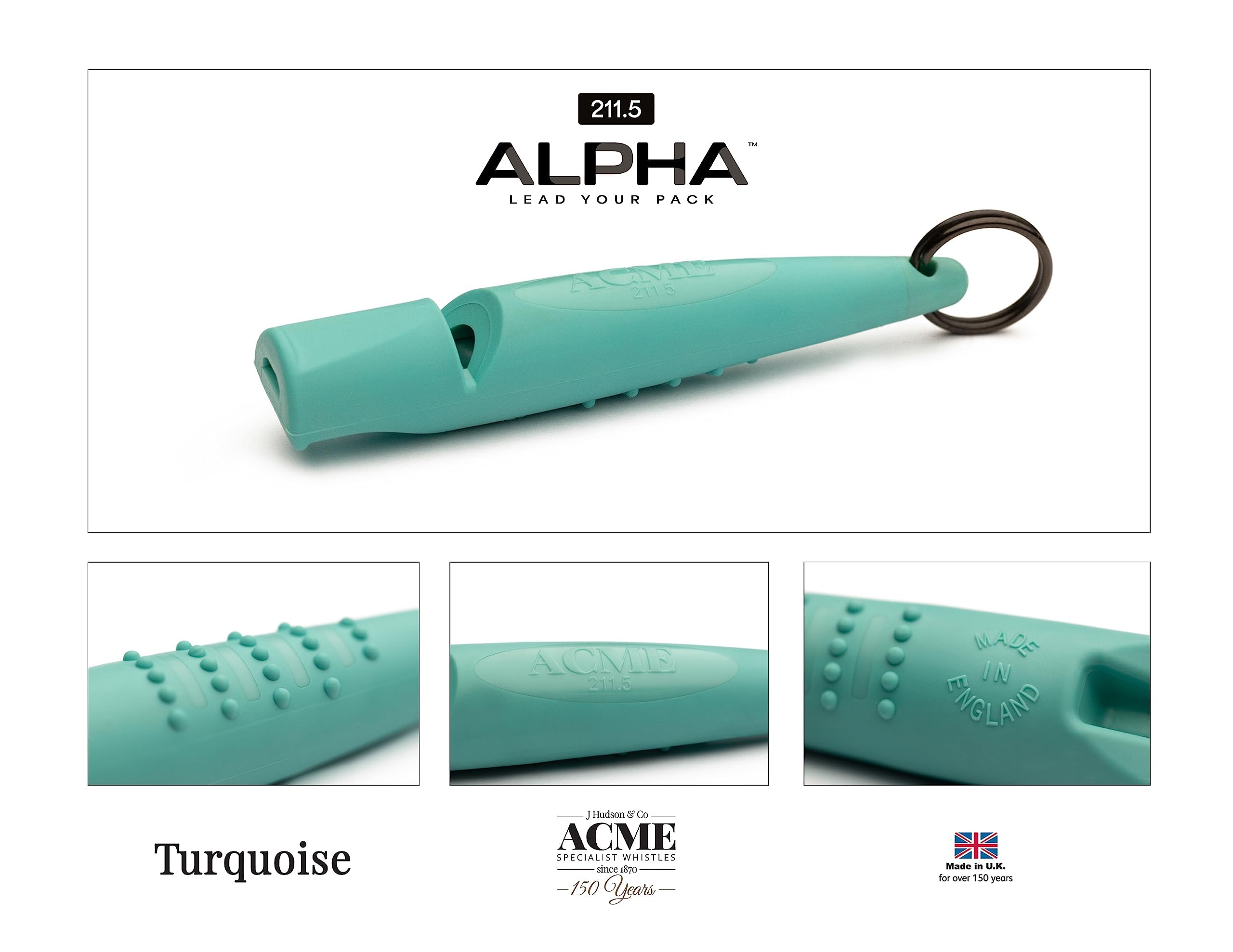 ACME Alpha 211.5 turquoise whistle weatherproof design withstands outdoor use.