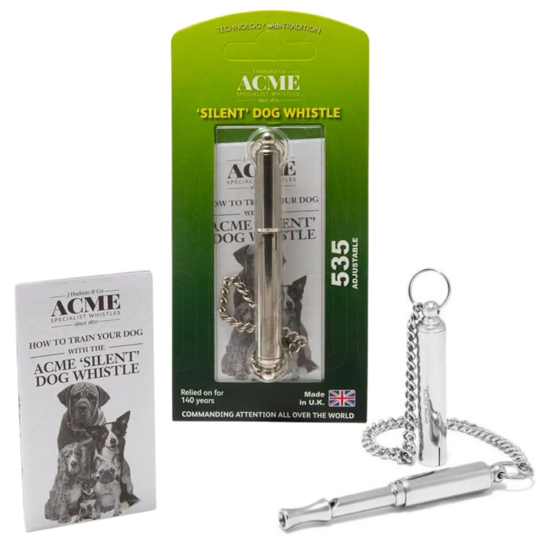 ACME silent dog training whistle 535 main view shows brass nickel finish and compact design.