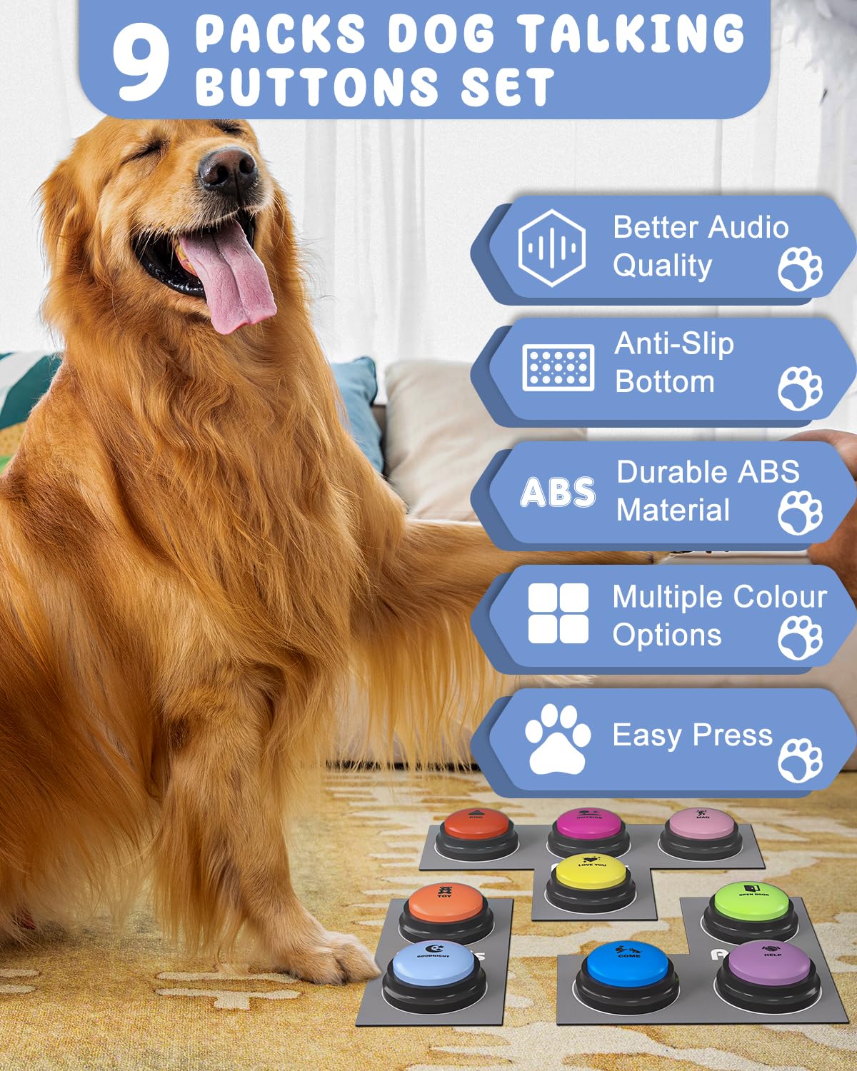 Acools 3 in 1 dog button mat organizes buttons for interactive play