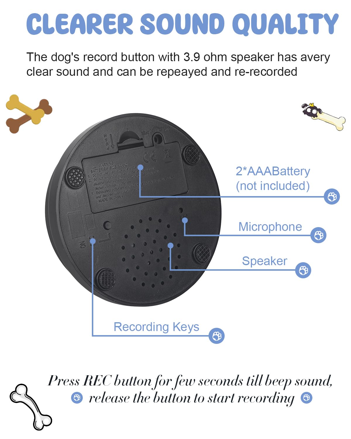 Acools built in speaker dog buttons deliver clear playback