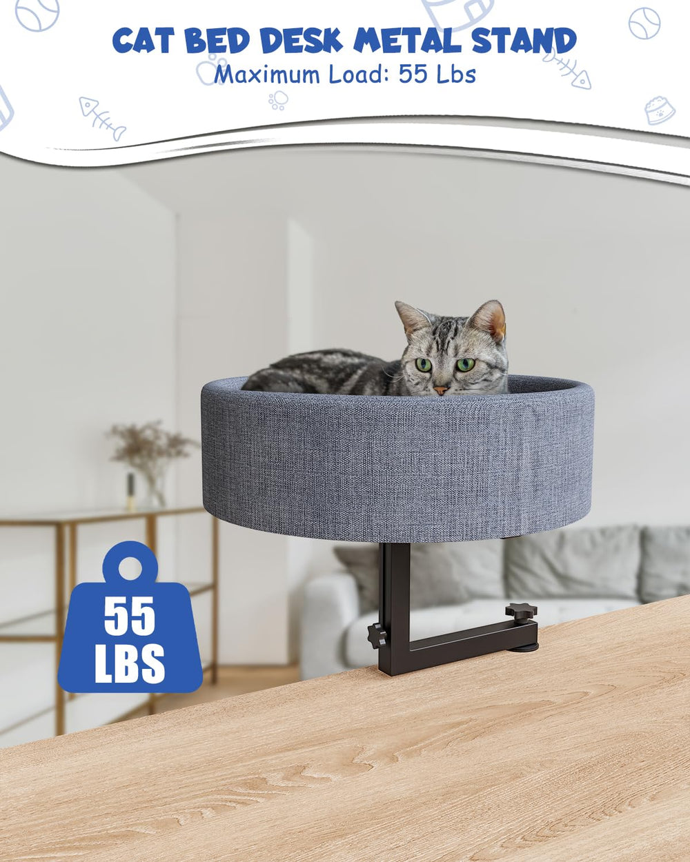 Acools Cat Desk Bed desk thickness compatibility fits 0.75 to 2.16 inches