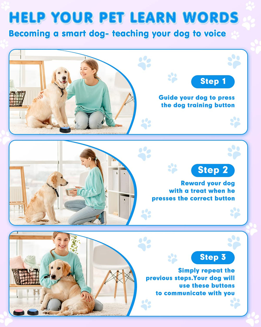 Acools dog-buttons-24-scene-stickers includes varied prompts for training scenarios.
