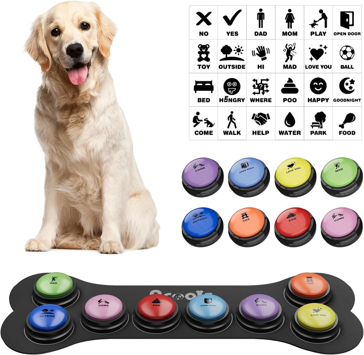 Acools dog-buttons-8pack front view for easy communication training.