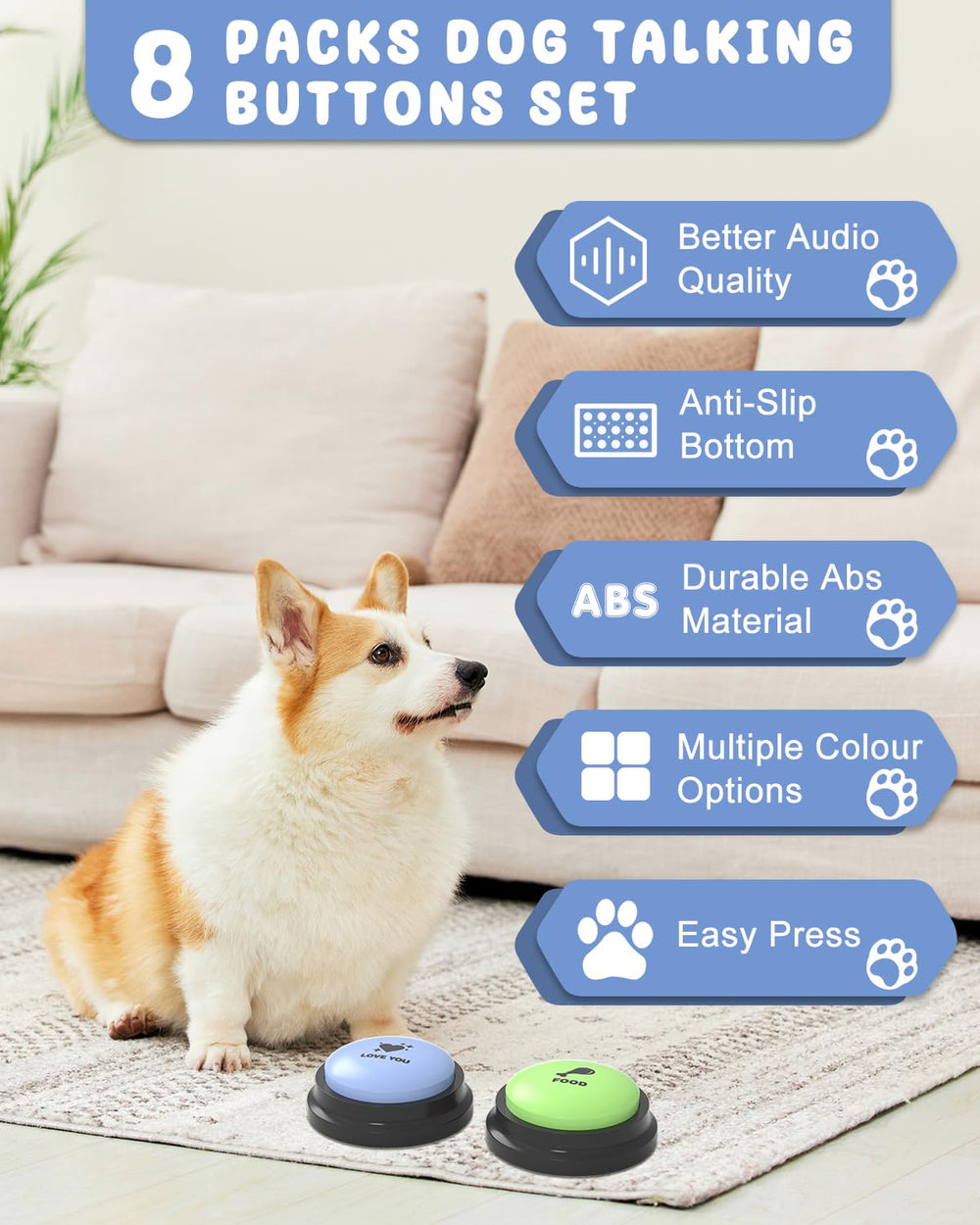 Acools dog communication mat with 3.1-inch button circles for organized play.