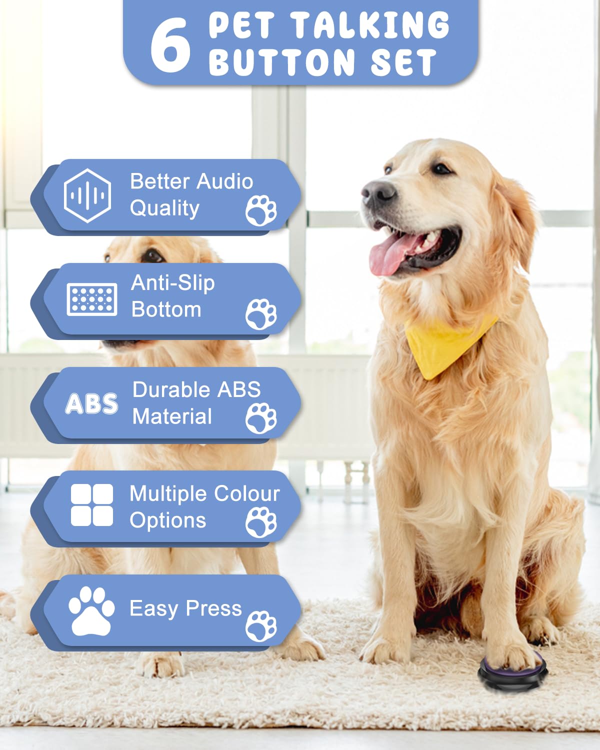 Acools recordable dog-buttons allowing recording phrases for clear cues