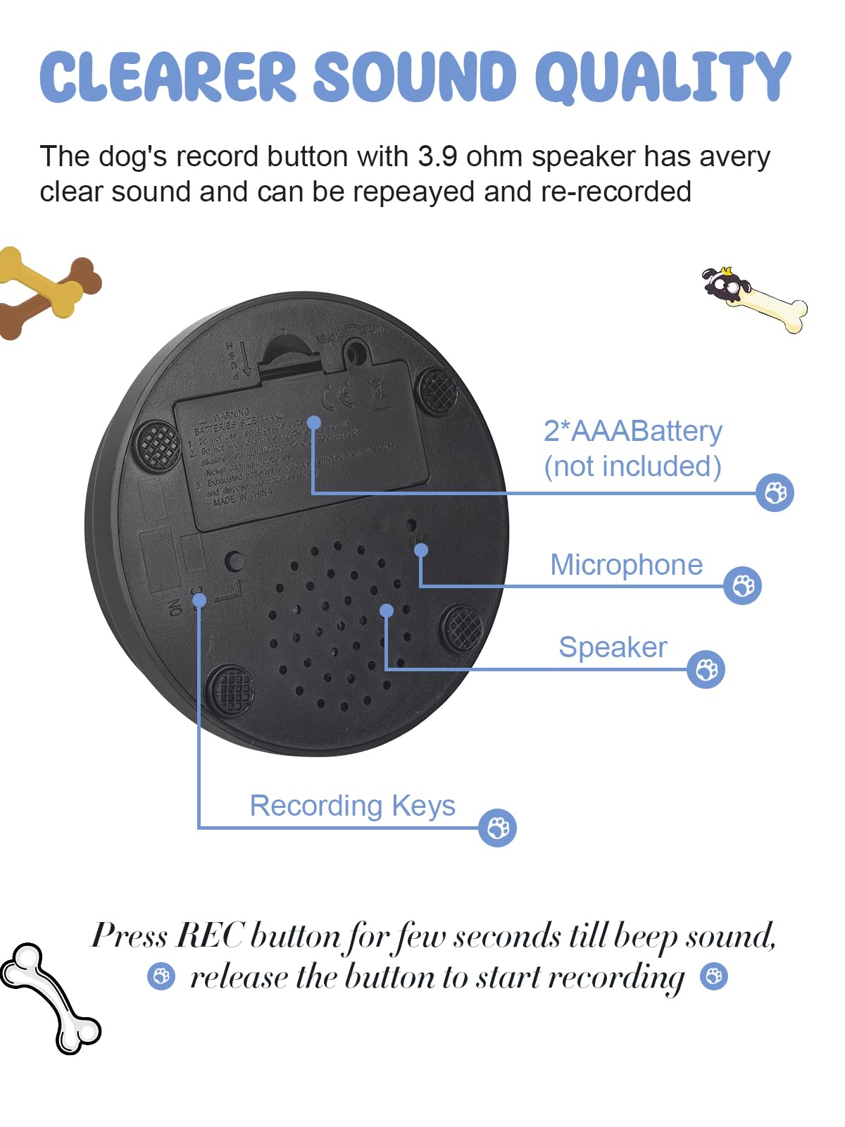 Acools durable ABS plastic dog buttons withstand playful tapping during sessions.