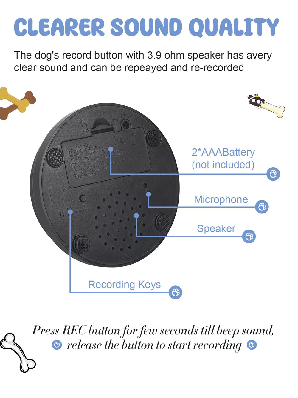 Acools durable ABS plastic dog buttons withstand playful tapping during sessions.