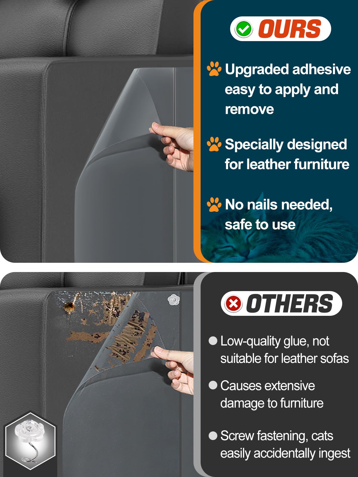 Acostop leather adhesive back close up shows residue free adhesion.