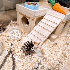 Acsist hamster house wooden roof detail highlighting sturdy construction.