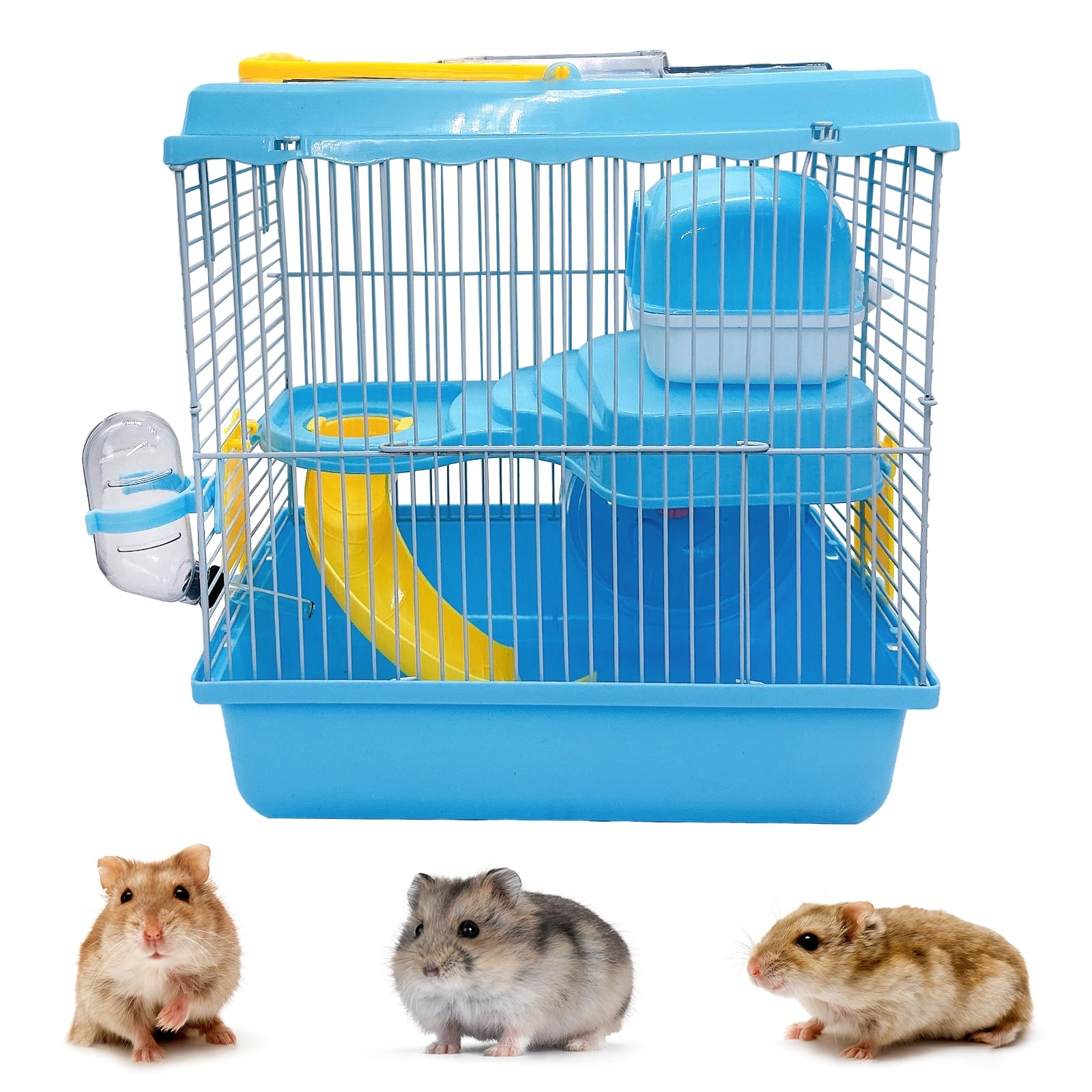 Acsist portable hamster cage two-layer habitat with handle for easy travel and on-the-go play.