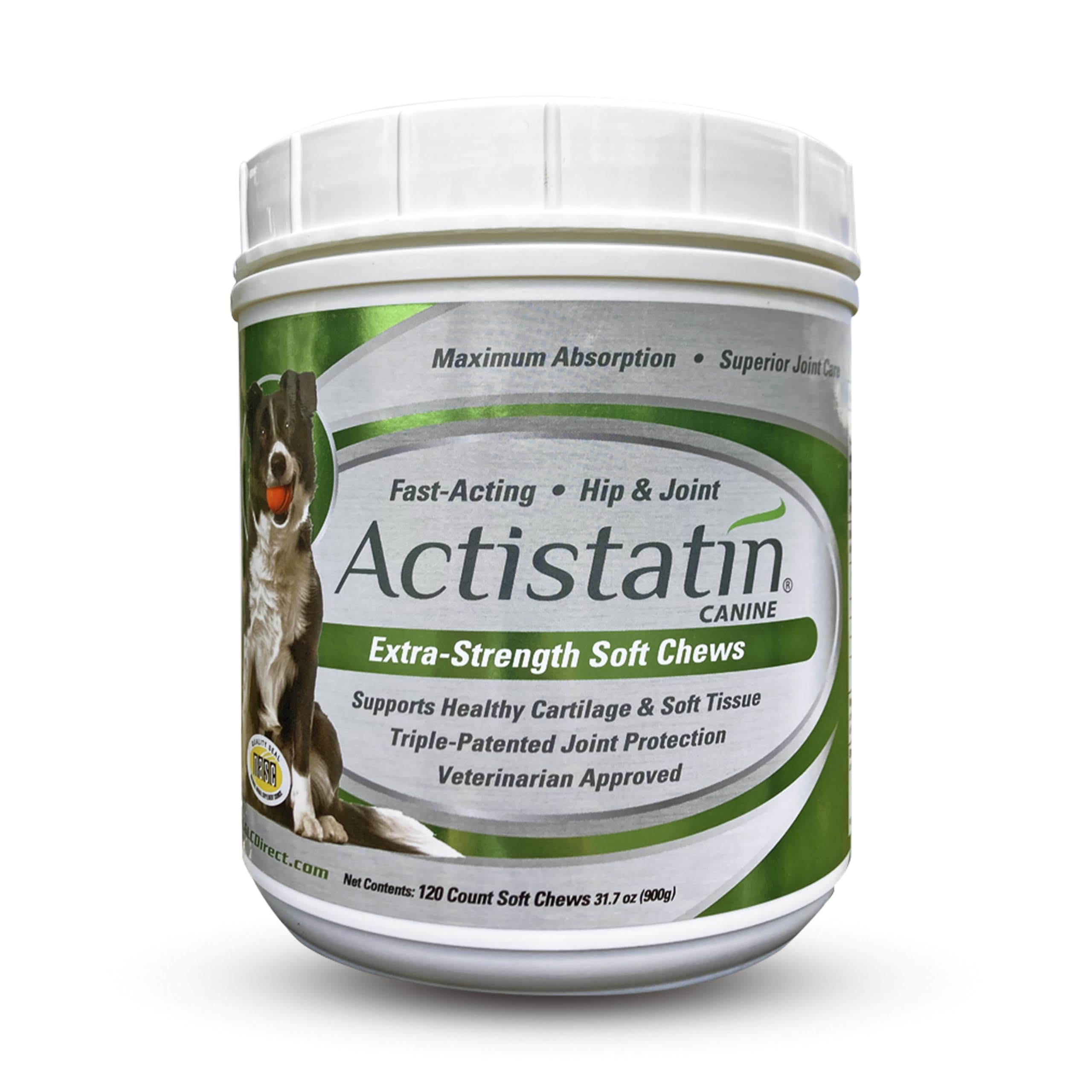 Actistatin Canine Large Dog Soft Chews bottle shows packaging for convenient daily joint support