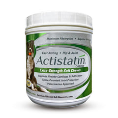 Actistatin Canine Large Dog Soft Chews bottle shows packaging for convenient daily joint support