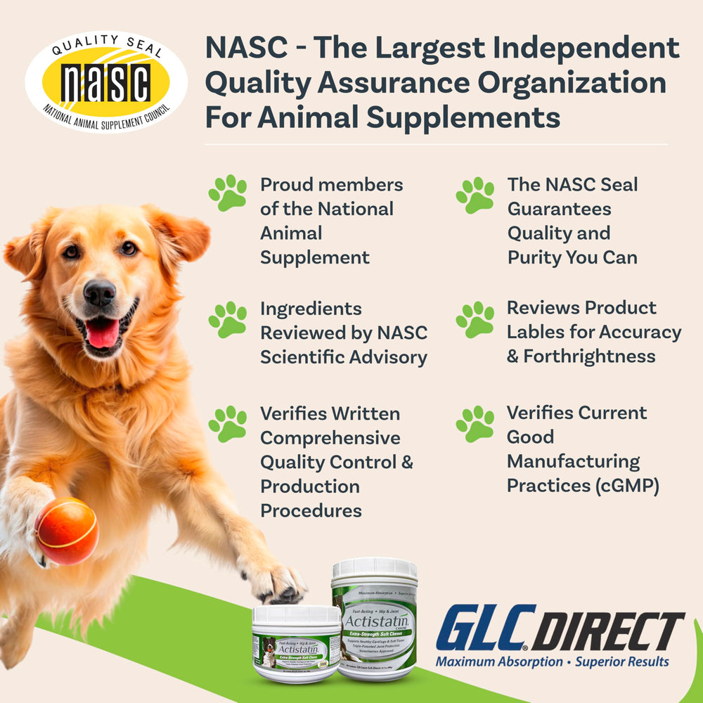 Actistatin Canine Large Dog Soft Chews omega-3 complex icon with heart and joints.