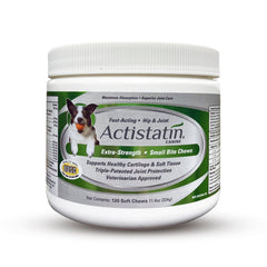 Actistatin small dog soft chews bottle shows easy-dosing joint support for daily care.