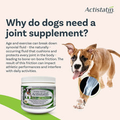 Actistatin soft chew texture close-up suggests a palatable daily treat for active dogs.