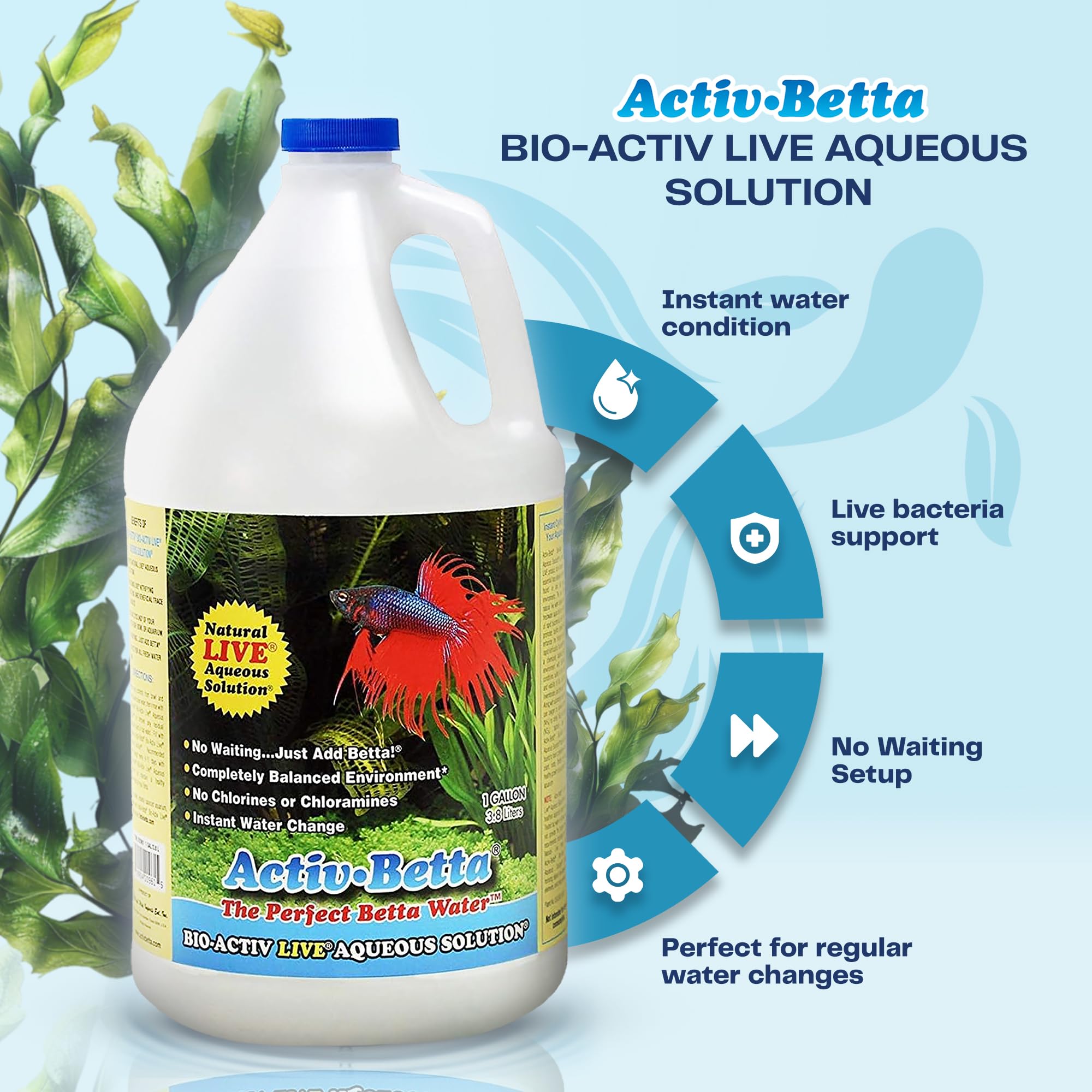 Activ Betta Bio-Activ Live Betta Water being poured into a tank for quick setup.
