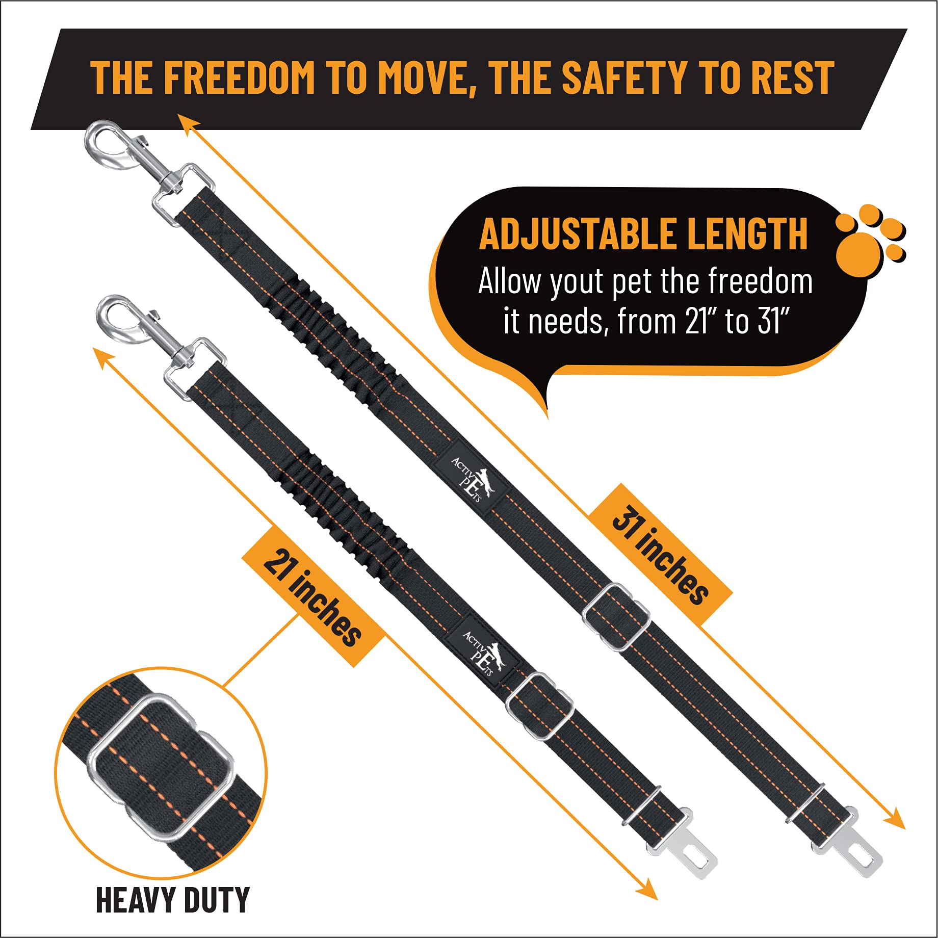 Active Pets 360 rotating clasp image shows flexible attachment to car buckle