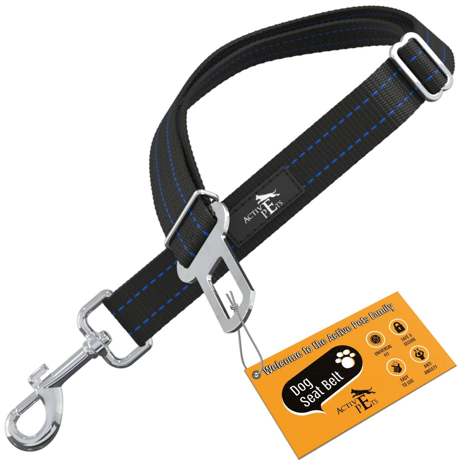 Active Pets blue car seat belt front clip for secure driving.