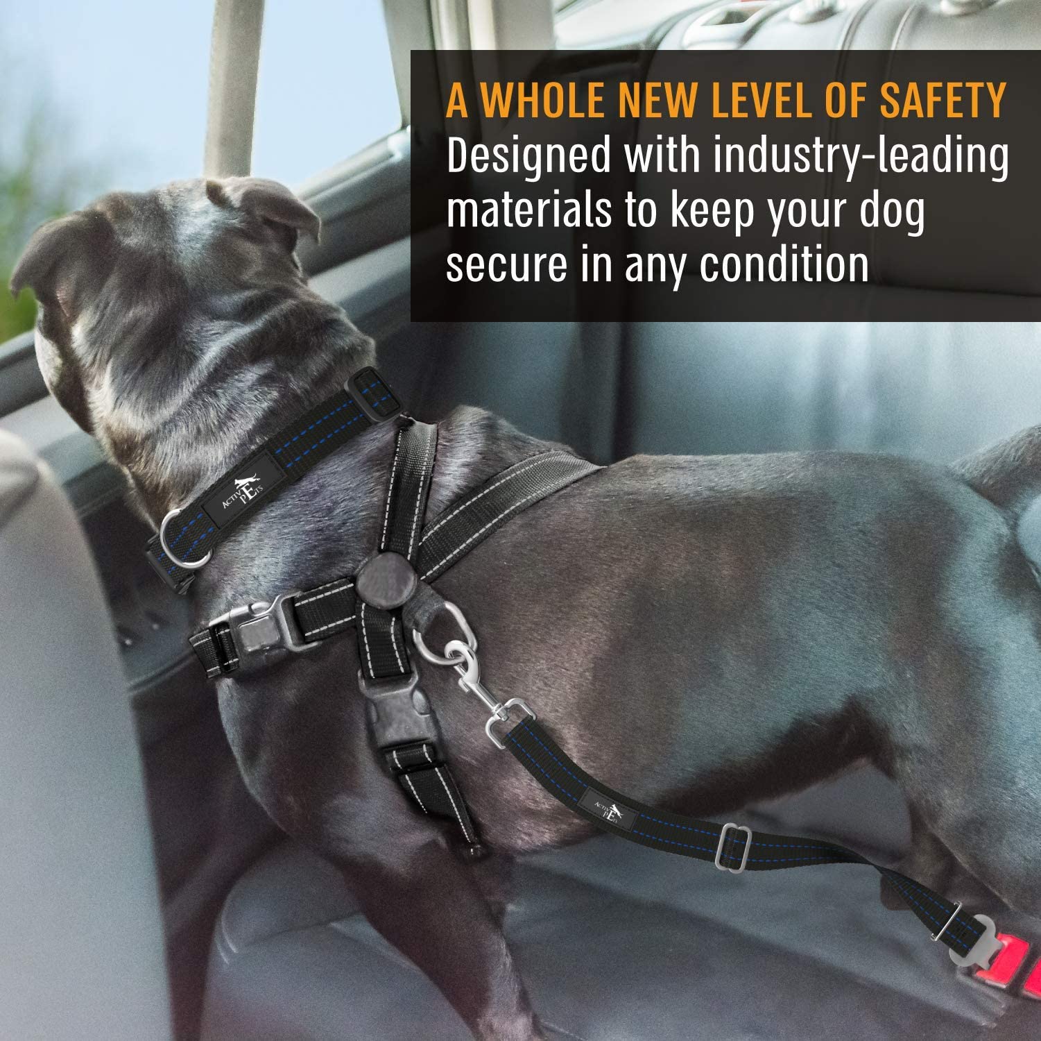 Active Pets blue seat belt 360-degree rotating clasp enables flexible positioning.