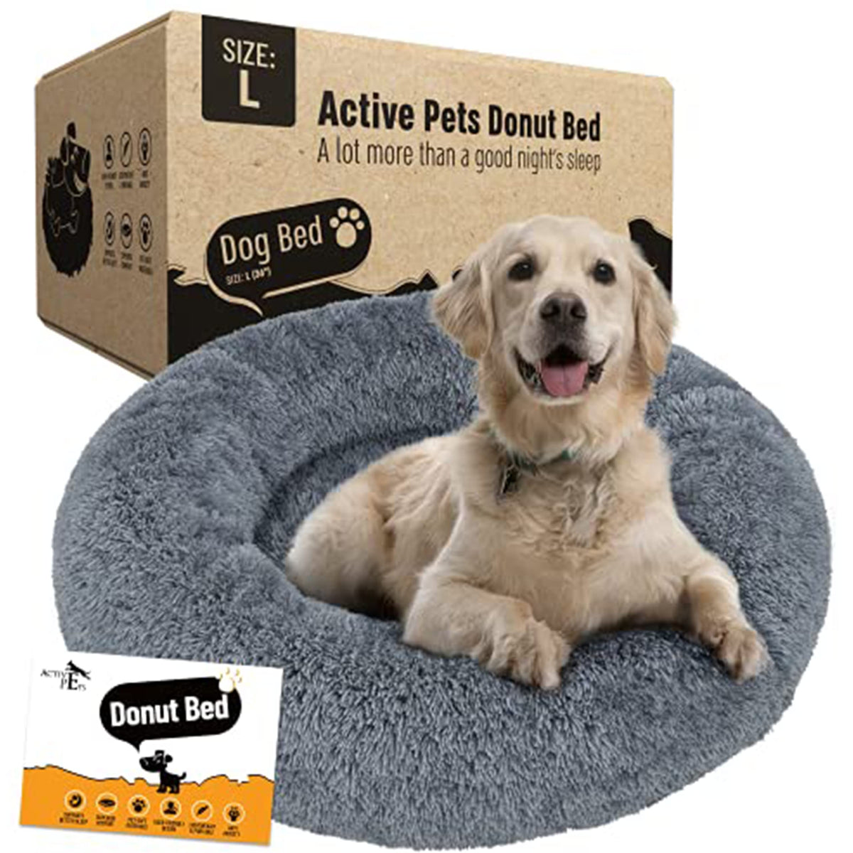 Active Pets dog bed 36x36 donut layout offers plush comfort for cozy naps