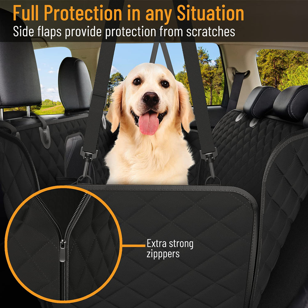 Active Pets hammock design creates a comfy barrier for dogs during car journeys.