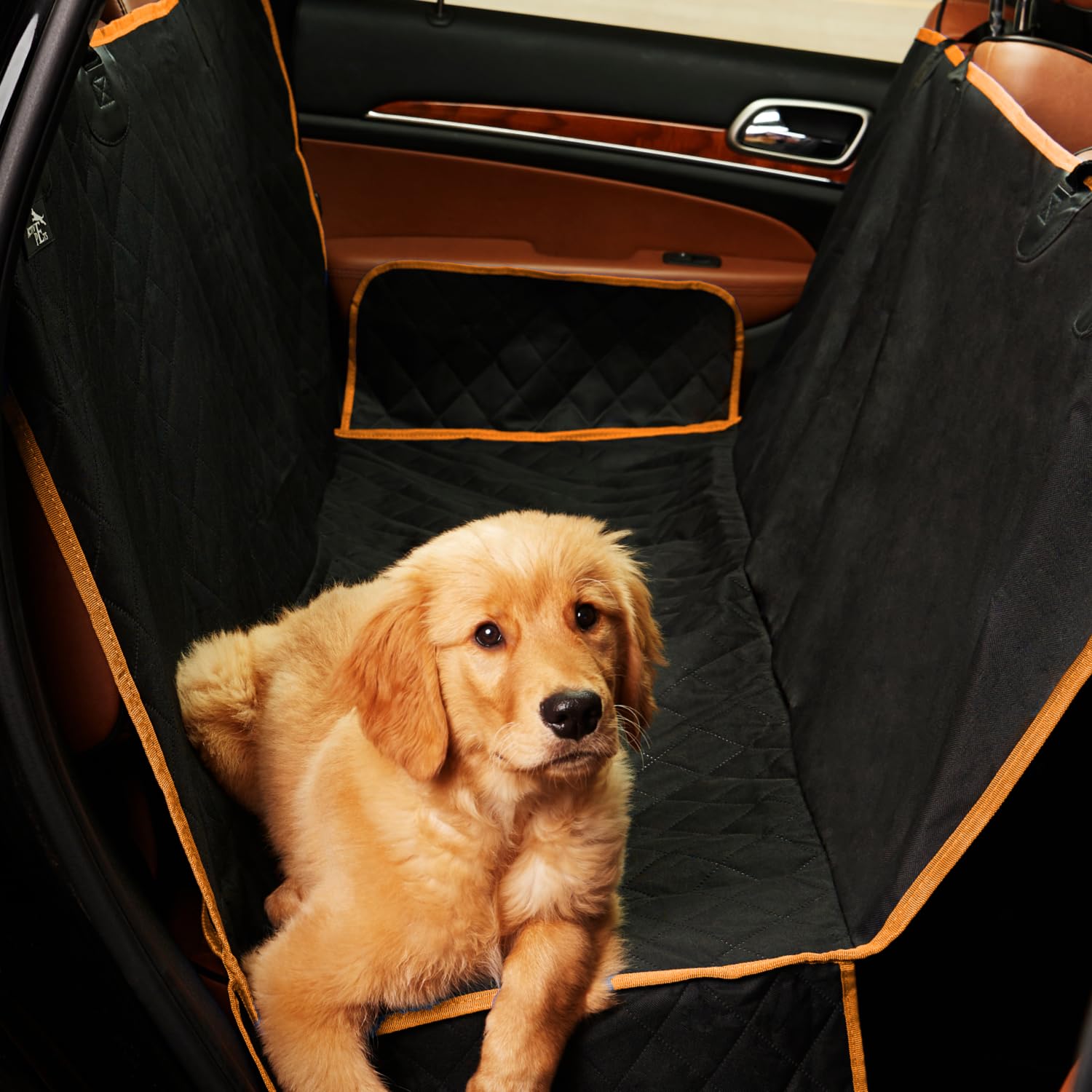 Active Pets Orange XL dog car hammock back-seat cover keeps the car clean during rides.
