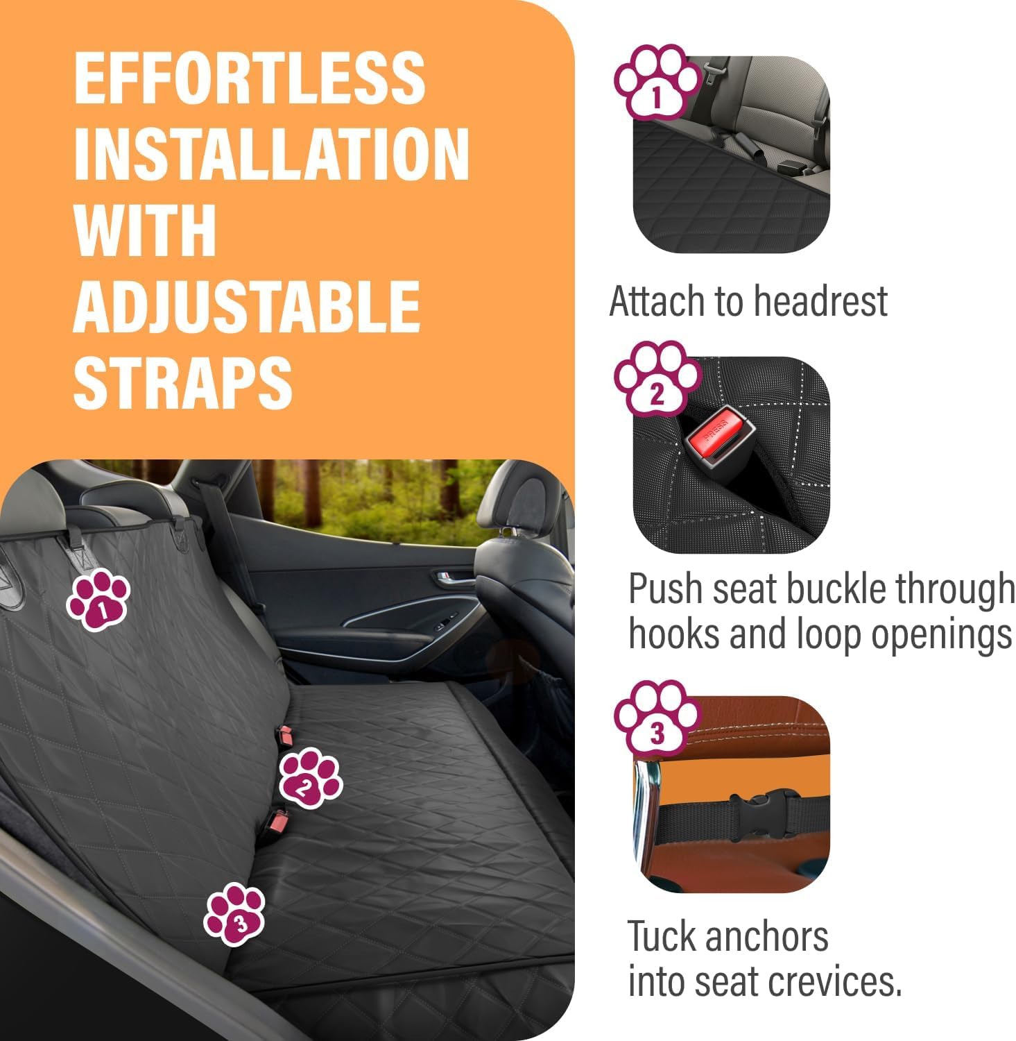 Active Pets Orange XL dog car hammock waterproof 600D Oxford fabric protects seats.